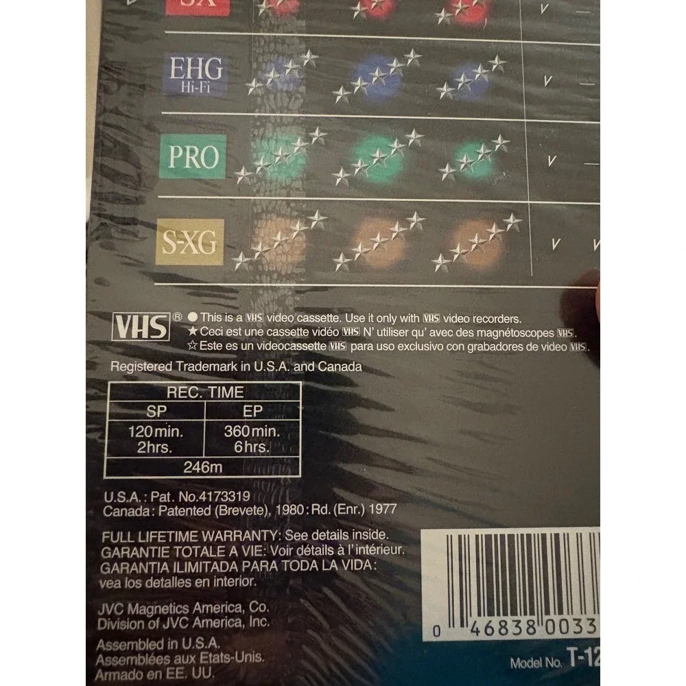 JVC SX120 VHS High Performance Tape 120 Minutes EP Mode‎ Sealed